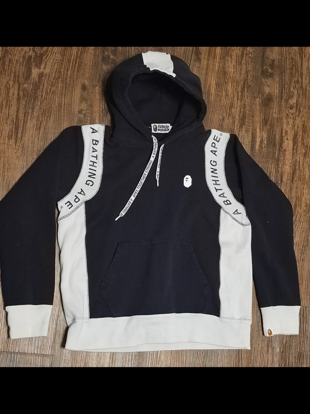 A Bathing Ape Black & White Logo Pullover Hoodie